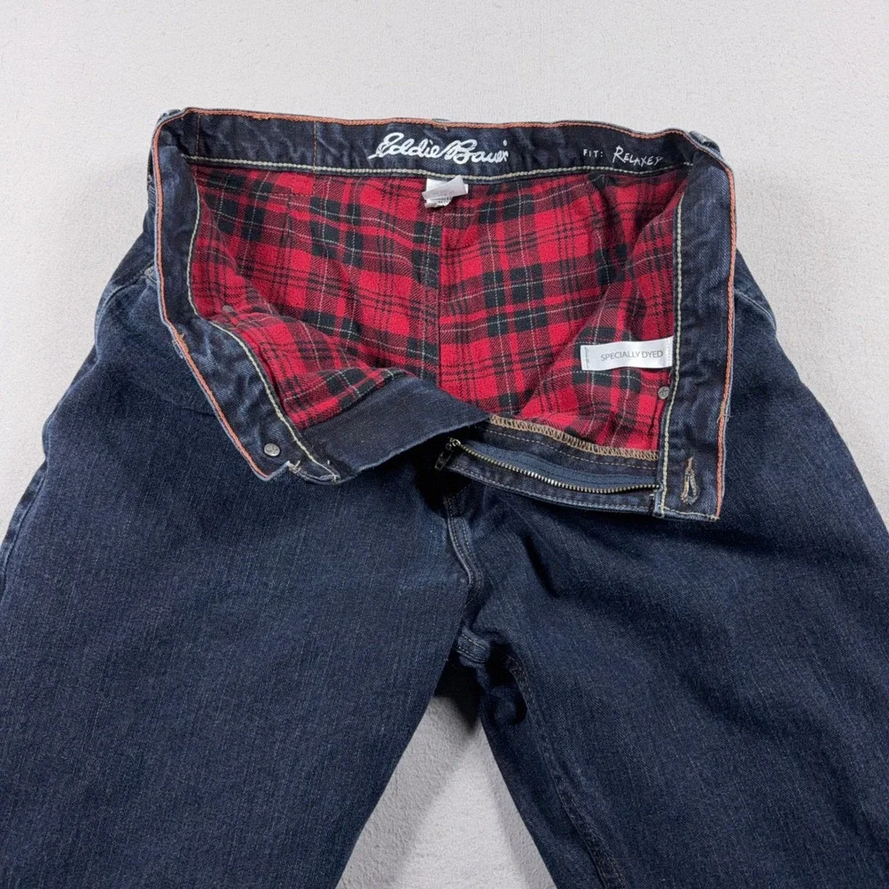 Eddie Bauer Flannel Lined Jeans Men 32x32 Relaxed Fit Dark Blue Denim‎ Workwear